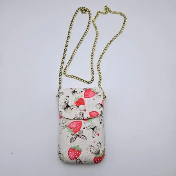 Betsey Johnson Strawberry Butterfly Crossbody Phone Holder Wallet Chain Bag - Picture 1 of 7